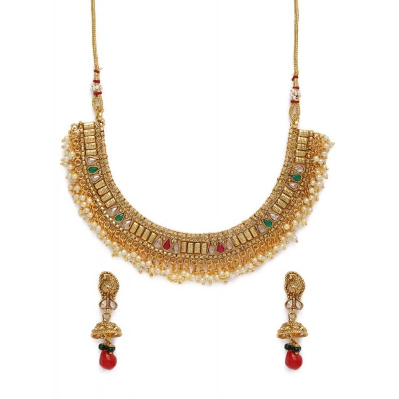 Generic Women's Rose Gold Plated Alloy Necklace &amp; Earings Set (Multicolor)