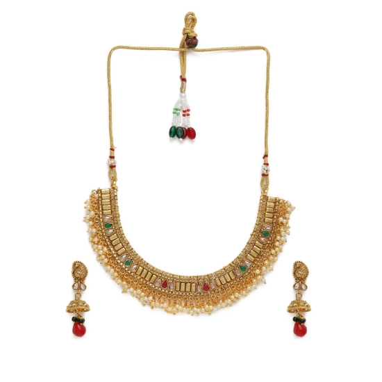 Generic Women's Rose Gold Plated Alloy Necklace &amp; Earings Set (Multicolor)