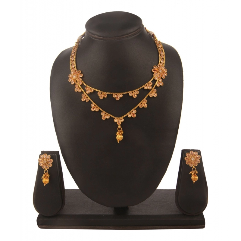 Generic Women's Rose Gold Plated Alloy Necklace &amp; Earings Set (White)