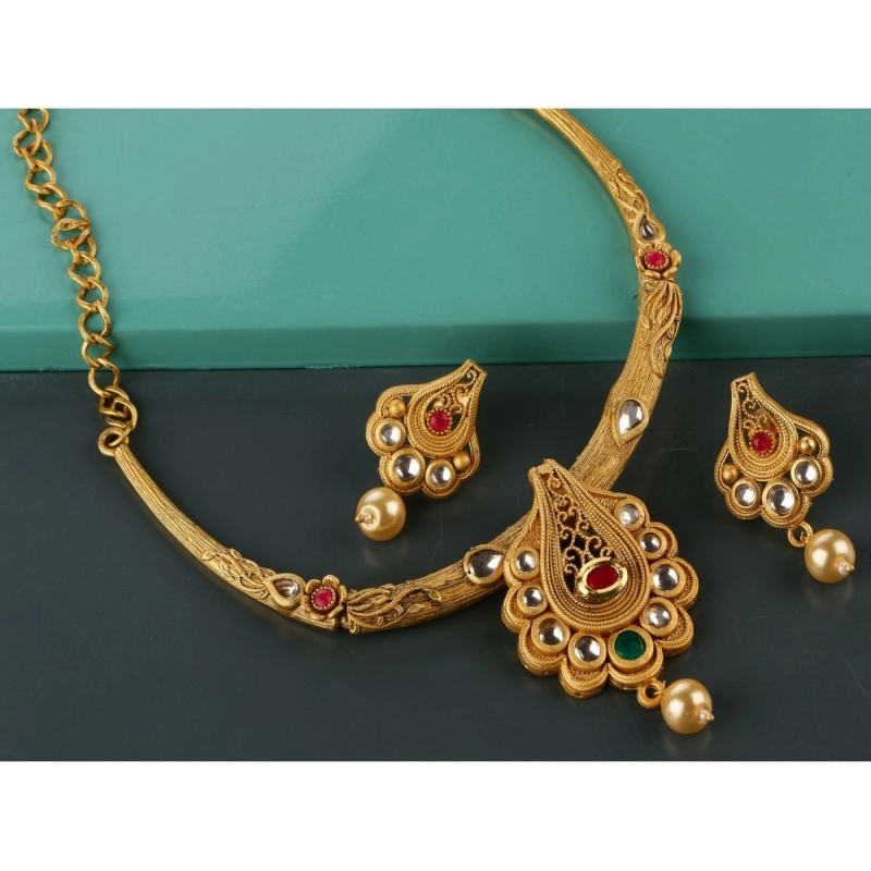 Generic Women's Rose Gold Plated Alloy Necklace &amp; Earings Set (White &amp; Red)