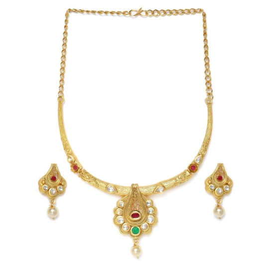 Generic Women's Rose Gold Plated Alloy Necklace & Earings Set (White & Red) Generic Women's Rose Gold Plated Alloy Necklace & Earings Set (White & Red)