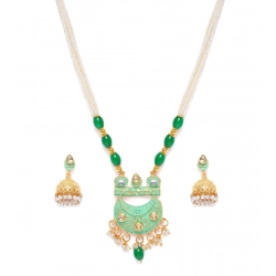 Generic Women's Rose Gold Plated Alloy Necklace &amp; Earings Set (Green)