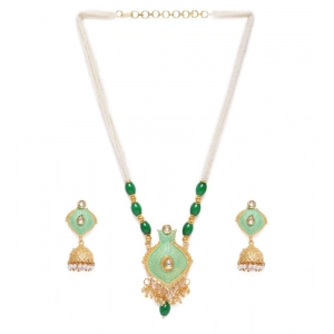 Generic Women's Rose Gold Plated Alloy Necklace &amp; Earings Set (Green)