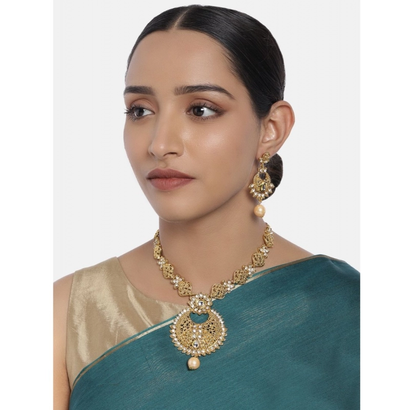 Generic Women's Rose Gold Plated Alloy Necklace &amp; Earings Set (Gold)