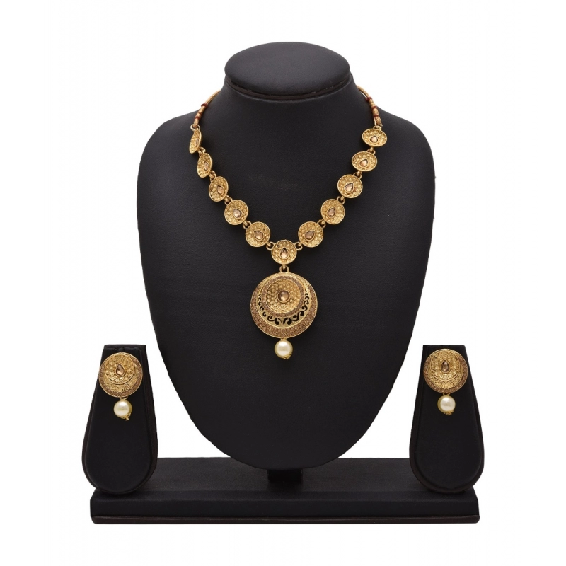 Generic Women's Rose Gold Plated Alloy Necklace &amp; Earings Set (Gold)