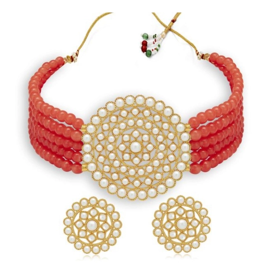 Generic Women's Rose Gold Plated Alloy Necklace &amp; Earings Set (Red)