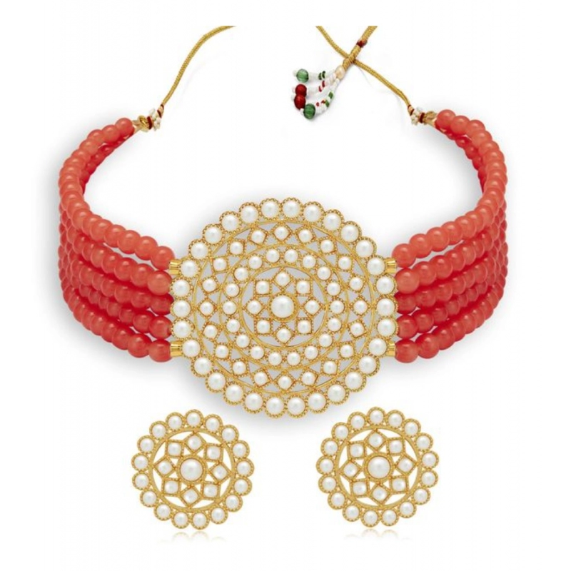 Generic Women's Rose Gold Plated Alloy Necklace &amp; Earings Set (Red)