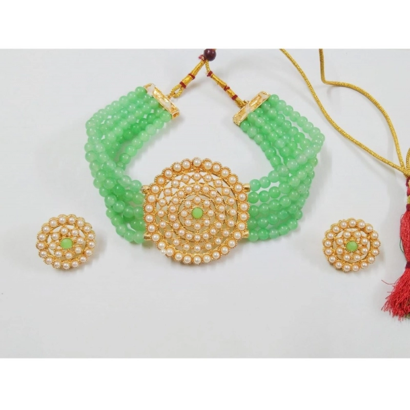 Generic Women's Rose Gold Plated Alloy Necklace &amp; Earings Set (Mint Green)