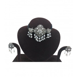 Generic Women's Rose Gold Plated Alloy Necklace &amp; Earings Set (Silver &amp; White)