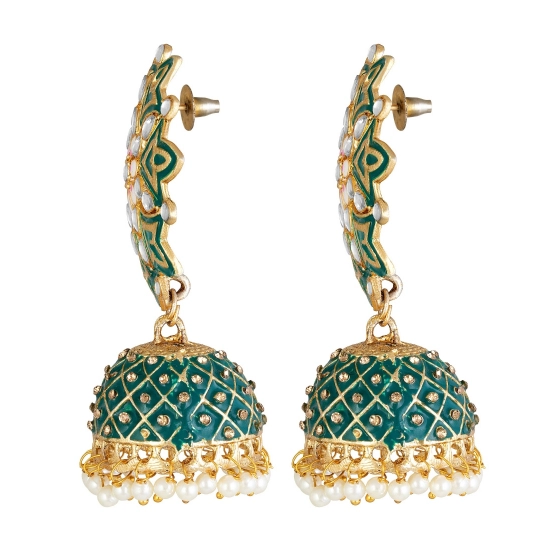 Generic Women's Rose Gold Plated Alloy Earrings (Green)