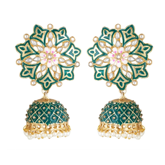 Generic Women's Rose Gold Plated Alloy Earrings (Green)