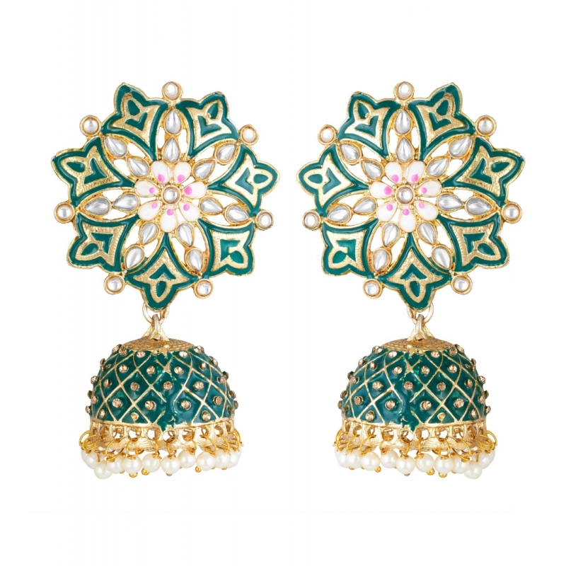 Generic Women's Rose Gold Plated Alloy Earrings (Green)