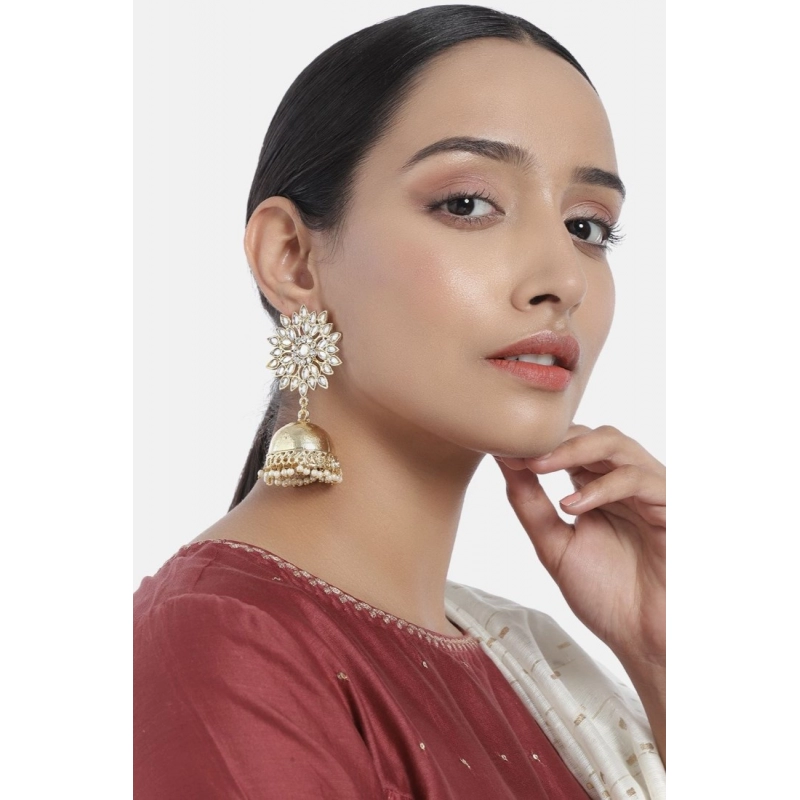 Generic Women's Rose Gold Plated Alloy Earrings (White)