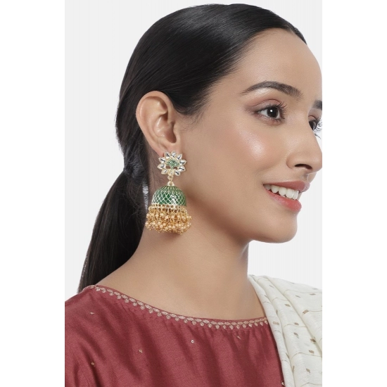 Generic Women's Rose Gold Plated Alloy Earrings (Green)