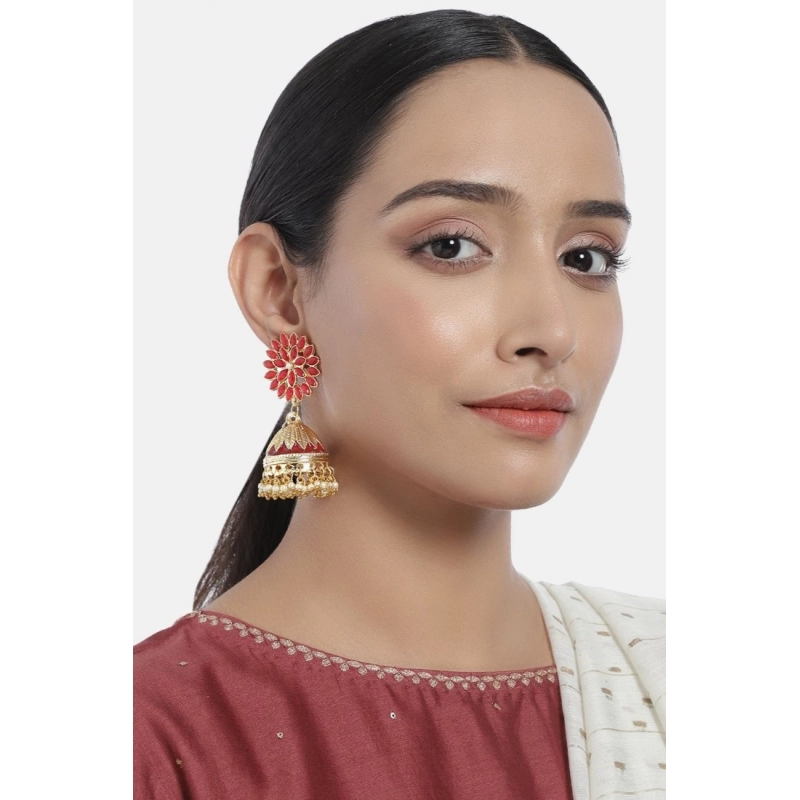 Generic Women's Rose Gold Plated Alloy Earrings (Red)