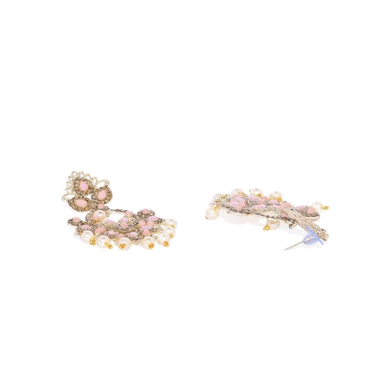 Generic Women's Rose Gold Plated Alloy Earrings (Gold &amp; Pink)