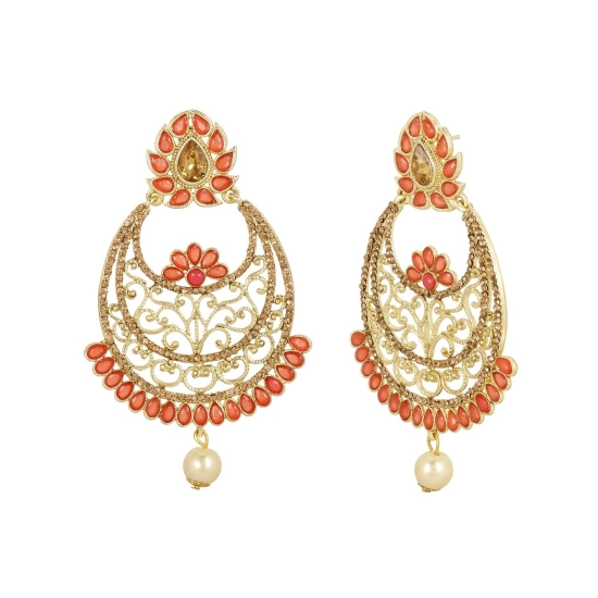 Generic Women's Rose Gold Plated Alloy Earrings (Gold &amp; Orange)
