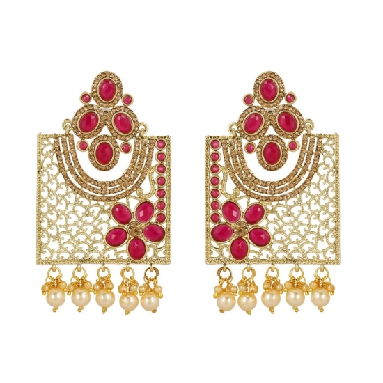 Generic Women's Rose Gold Plated Alloy Earrings (Gold &amp; Pink)