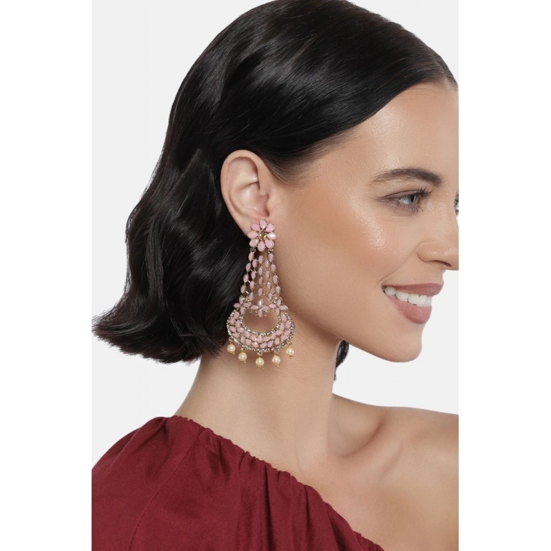 Generic Women's Rose Gold Plated Alloy Earrings (Pink)