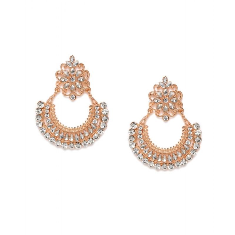 Generic Women's Rose Gold Plated Alloy Earrings (White)