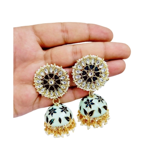 Generic Women's Rose Gold Plated Alloy Earrings (White &amp; Green)