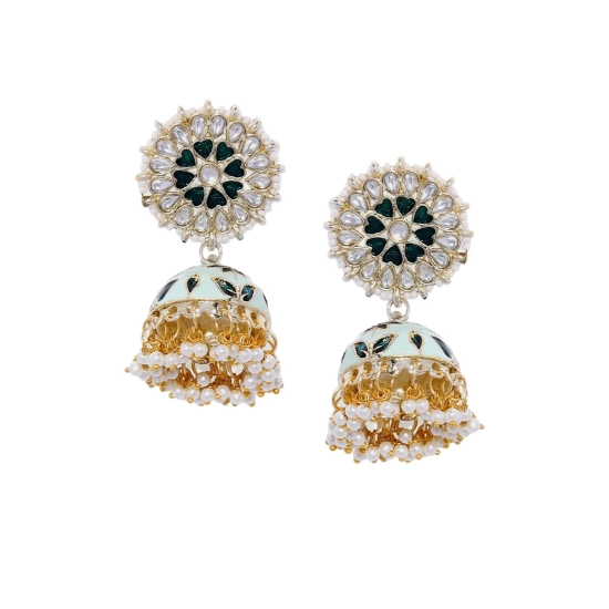 Generic Women's Rose Gold Plated Alloy Earrings (White &amp; Green)