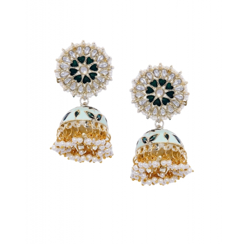 Generic Women's Rose Gold Plated Alloy Earrings (White &amp; Green)
