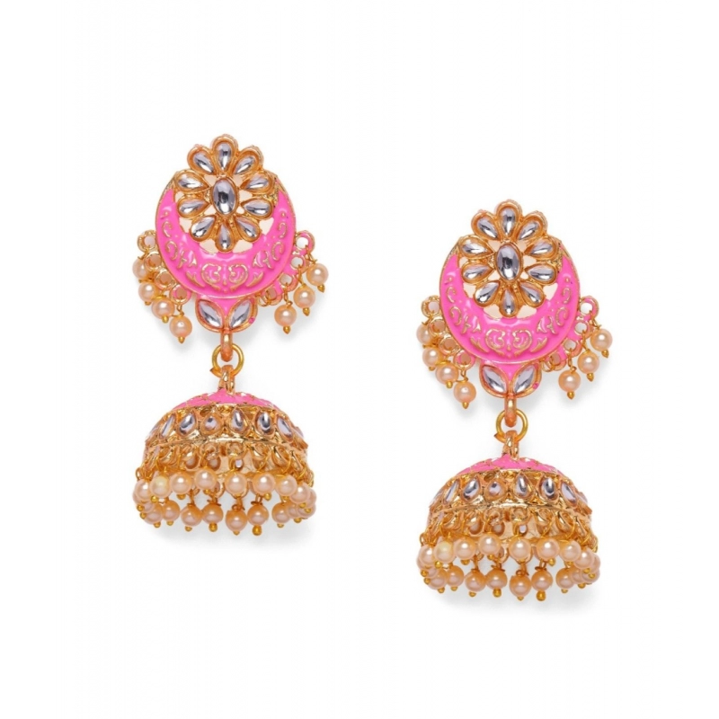 Generic Women's Rose Gold Plated Alloy Earrings (Pink)