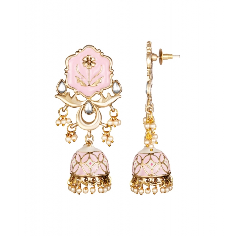Generic Women's Rose Gold Plated Alloy Earrings (Pink)