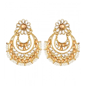 Generic Women's Rose Gold Plated Alloy Kundan Earrings &amp; Mangtikka (White &amp; Gold)