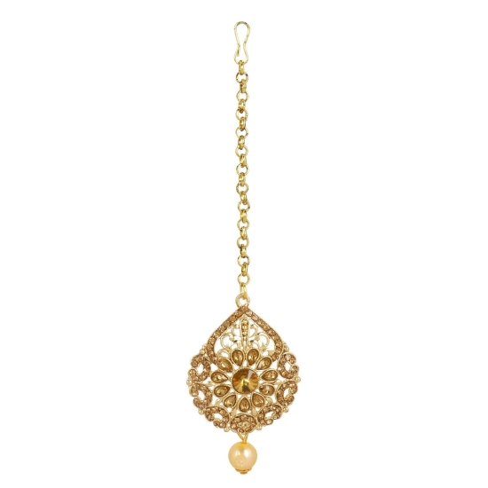 Generic Women's Rose Gold Plated Alloy Kundan Earrings & Mangtikka (Gold) Generic Women's Rose Gold Plated Alloy Kundan Earrings & Mangtikka (Gold)