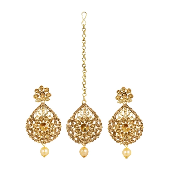 Generic Women's Rose Gold Plated Alloy Kundan Earrings & Mangtikka (Gold) Generic Women's Rose Gold Plated Alloy Kundan Earrings & Mangtikka (Gold)