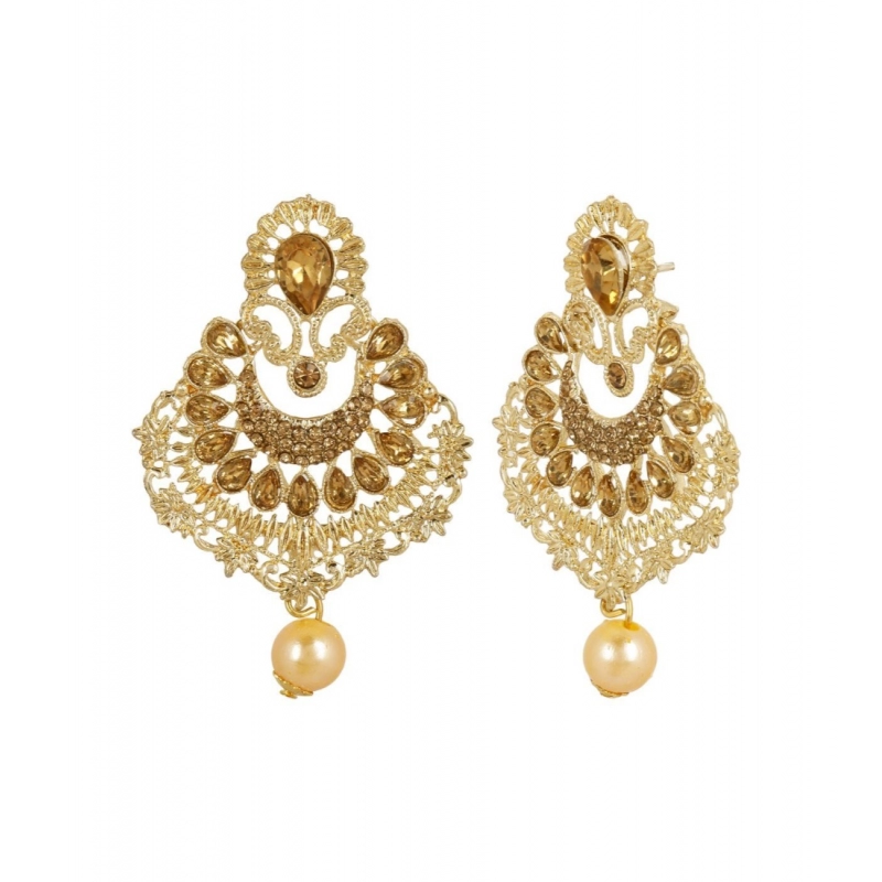 Generic Women's Rose Gold Plated Alloy Kundan Earrings &amp; Mangtikka (Gold)