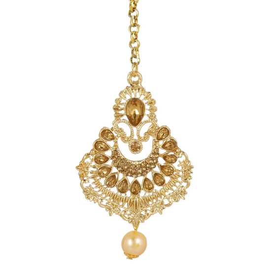 Generic Women's Rose Gold Plated Alloy Kundan Earrings &amp; Mangtikka (Gold)