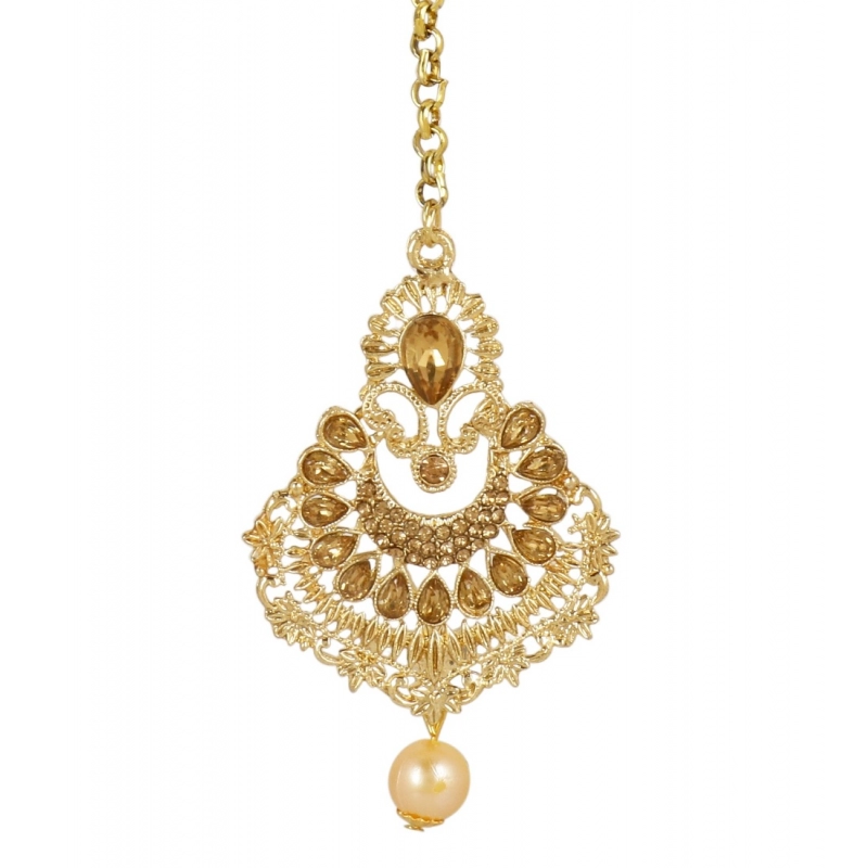 Generic Women's Rose Gold Plated Alloy Kundan Earrings &amp; Mangtikka (Gold)