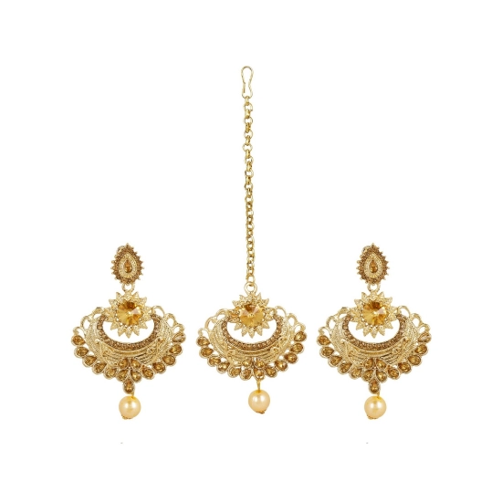 Generic Women's Rose Gold Plated Alloy Kundan Earrings & Mangtikka (Gold) Generic Women's Rose Gold Plated Alloy Kundan Earrings & Mangtikka (Gold)