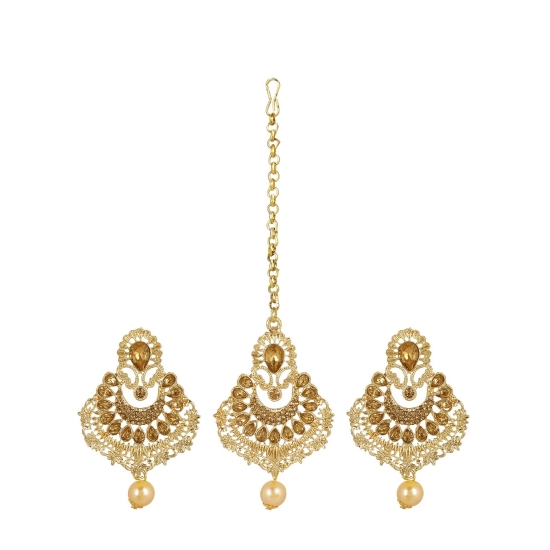 Generic Women's Rose Gold Plated Alloy Kundan Earrings &amp; Mangtikka (Gold)