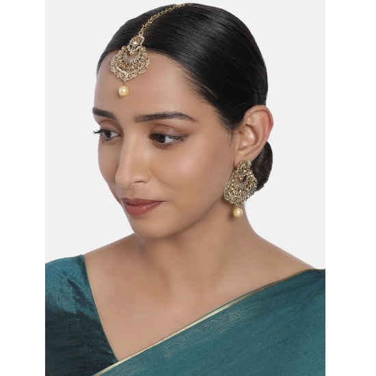 Generic Women's Rose Gold Plated Alloy Kundan Earrings &amp; Mangtikka (Gold)