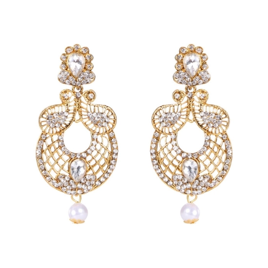 Generic Women's Rose Gold Plated Alloy Kundan Earrings &amp; Mangtikka (White)