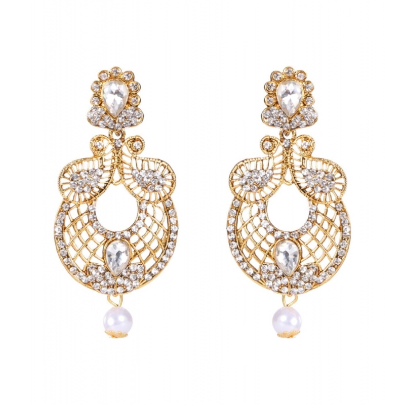 Generic Women's Rose Gold Plated Alloy Kundan Earrings & Mangtikka (White) Generic Women's Rose Gold Plated Alloy Kundan Earrings & Mangtikka (White)