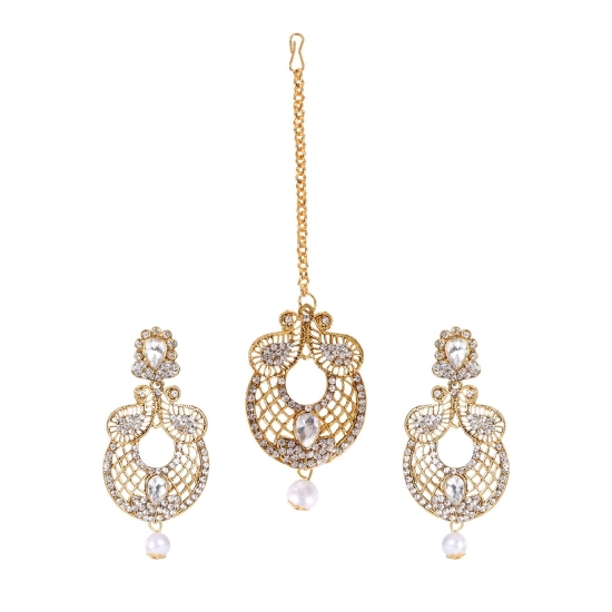 Generic Women's Rose Gold Plated Alloy Kundan Earrings &amp; Mangtikka (White)