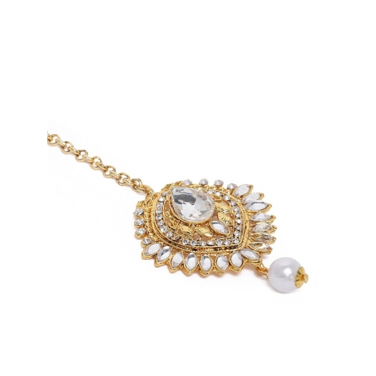 Generic Women's Rose Gold Plated Alloy Kundan Earrings & Mangtikka (White) Generic Women's Rose Gold Plated Alloy Kundan Earrings & Mangtikka (White)