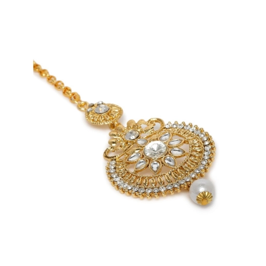 Generic Women's Rose Gold Plated Alloy Kundan Earrings &amp; Mangtikka (White)