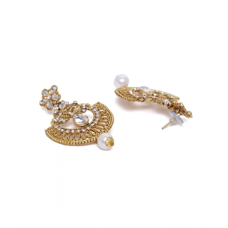 Generic Women's Rose Gold Plated Alloy Kundan Earrings &amp; Mangtikka (White)