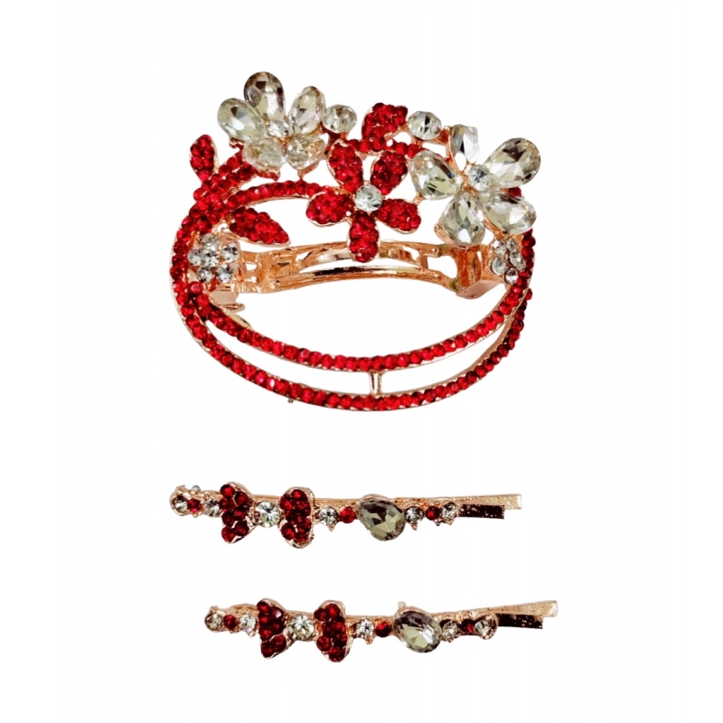 Generic Women's Rose Gold Plated Alloy Hair Pin Set (Red) Generic Women's Rose Gold Plated Alloy Hair Pin Set (Red)