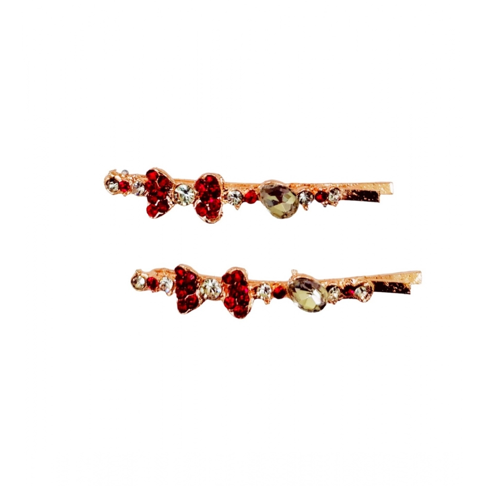 Women's Rose Gold Plated Alloy Hair Pin Set (Red)