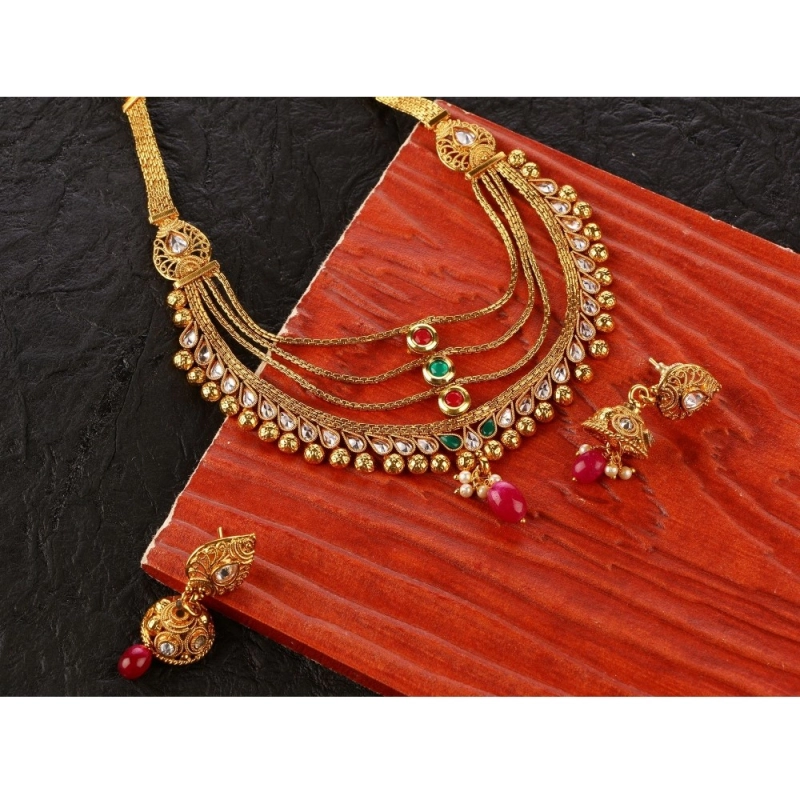 Generic Women's Rose Gold Plated Alloy Necklace &amp; Earings Set (Multicolor)