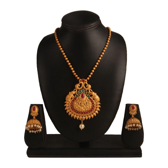 Generic Women's Rose Gold Plated Alloy Jewellery Chain Pendant Sets (Gold &amp; Red)