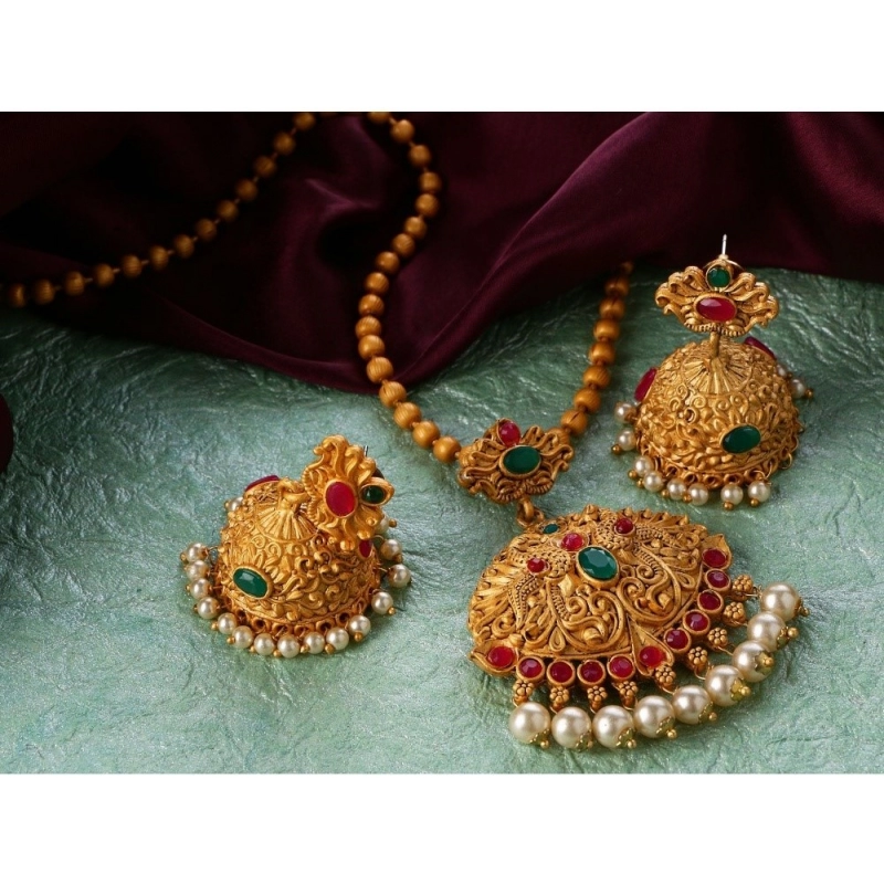 Generic Women's Rose Gold Plated Alloy Jewellery Chain Pendant Sets (Gold &amp; Red)