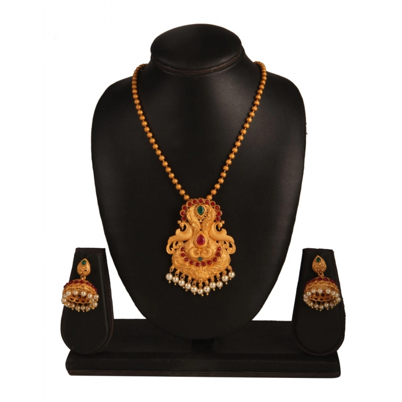 Generic Women's Rose Gold Plated Alloy Jewellery Chain Pendant Sets (Gold &amp; Red)